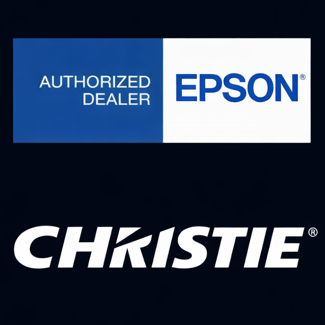 Epson and Christie logos on a black background